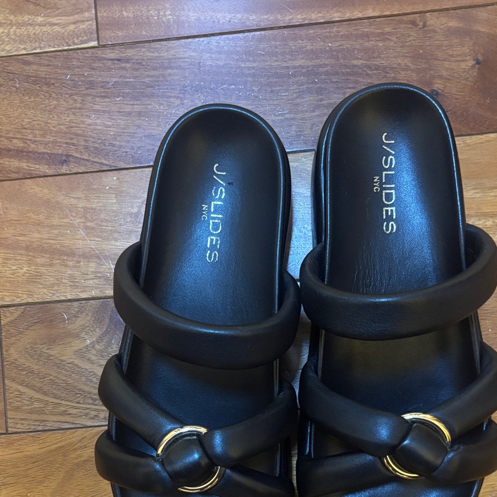 J/SLIDES NYC leather Black Mules with Ring Detail size 9 - Picture 3 of 12